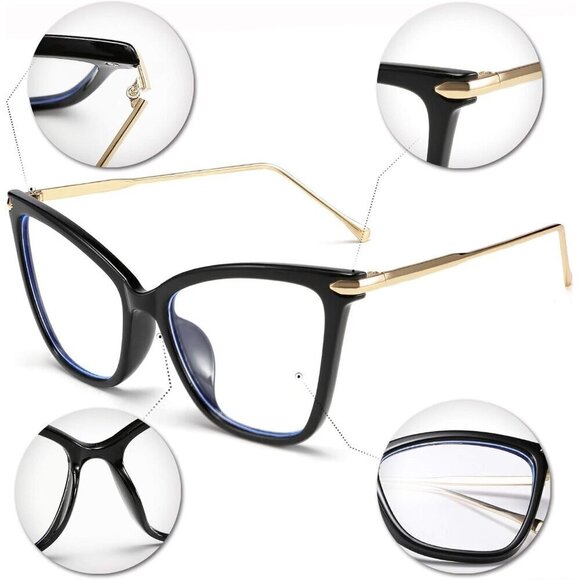 ✨ Feisedy Oversized Glasses Women Black Cat Eye Frame Light Blocking Eyewear - Picture 5 of 7